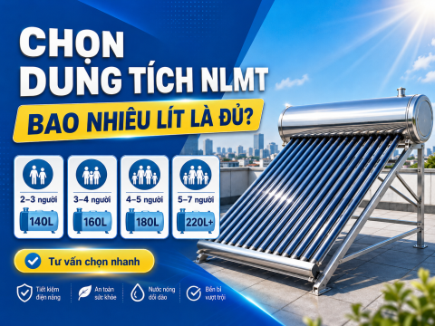 Chọn dung tích máy nước nóng năng lượng mặt trời theo số người: bao nhiêu lít là đủ?