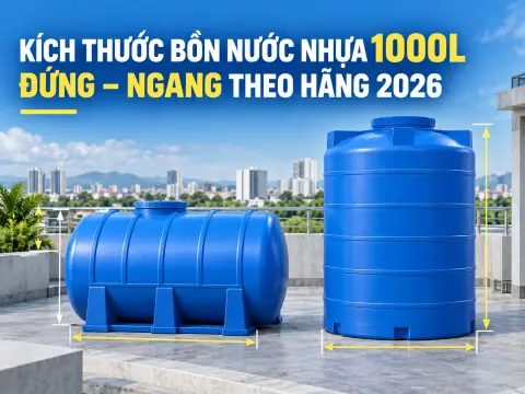 Kích Thước Bồn Nước Nhựa 1000L Đứng, Ngang Theo Hãng 2026