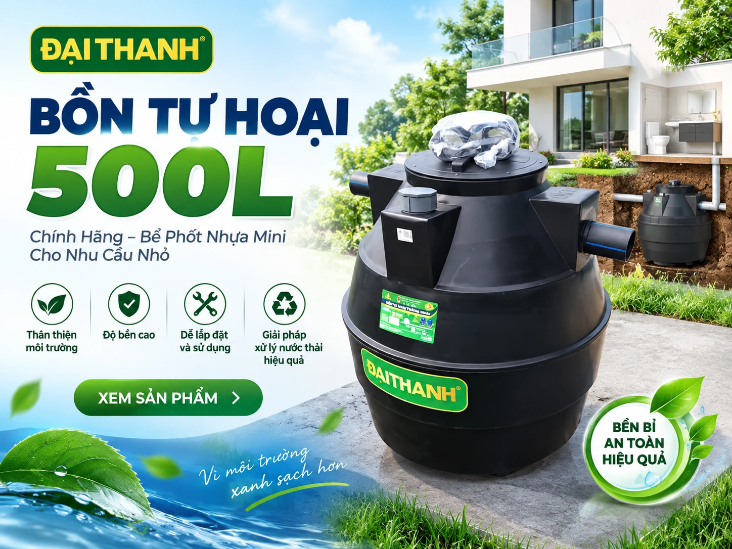 bồn tự hoại 500L Đại Thành cho nhu cầu sử dụng nhỏ