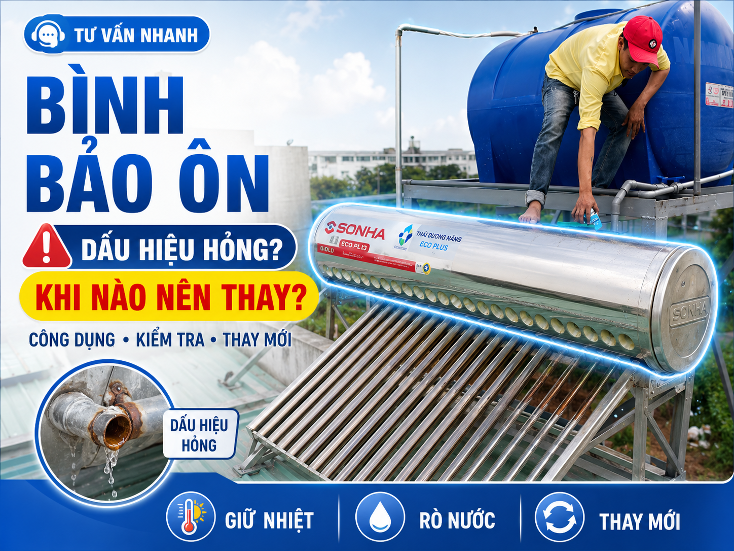 Bình bảo ôn máy nước nóng năng lượng mặt trời giữ nhiệt nước nóng qua đêm