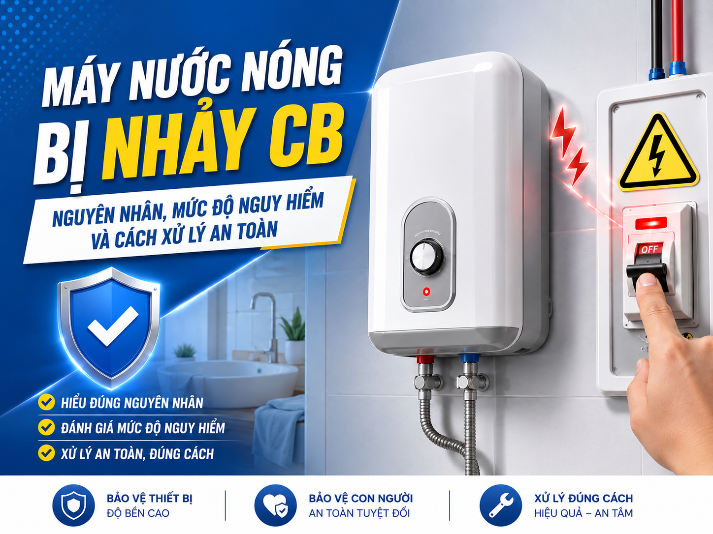 máy nước nóng bị nhảy CB cần ngắt nguồn và kiểm tra an toàn điện