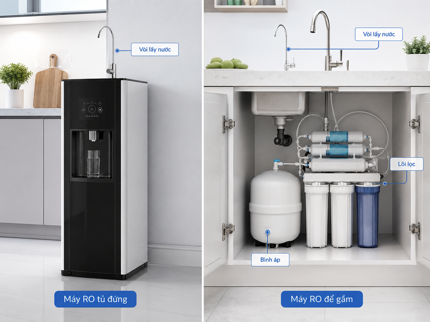 máy lọc nước RO tủ đứng và để gầm