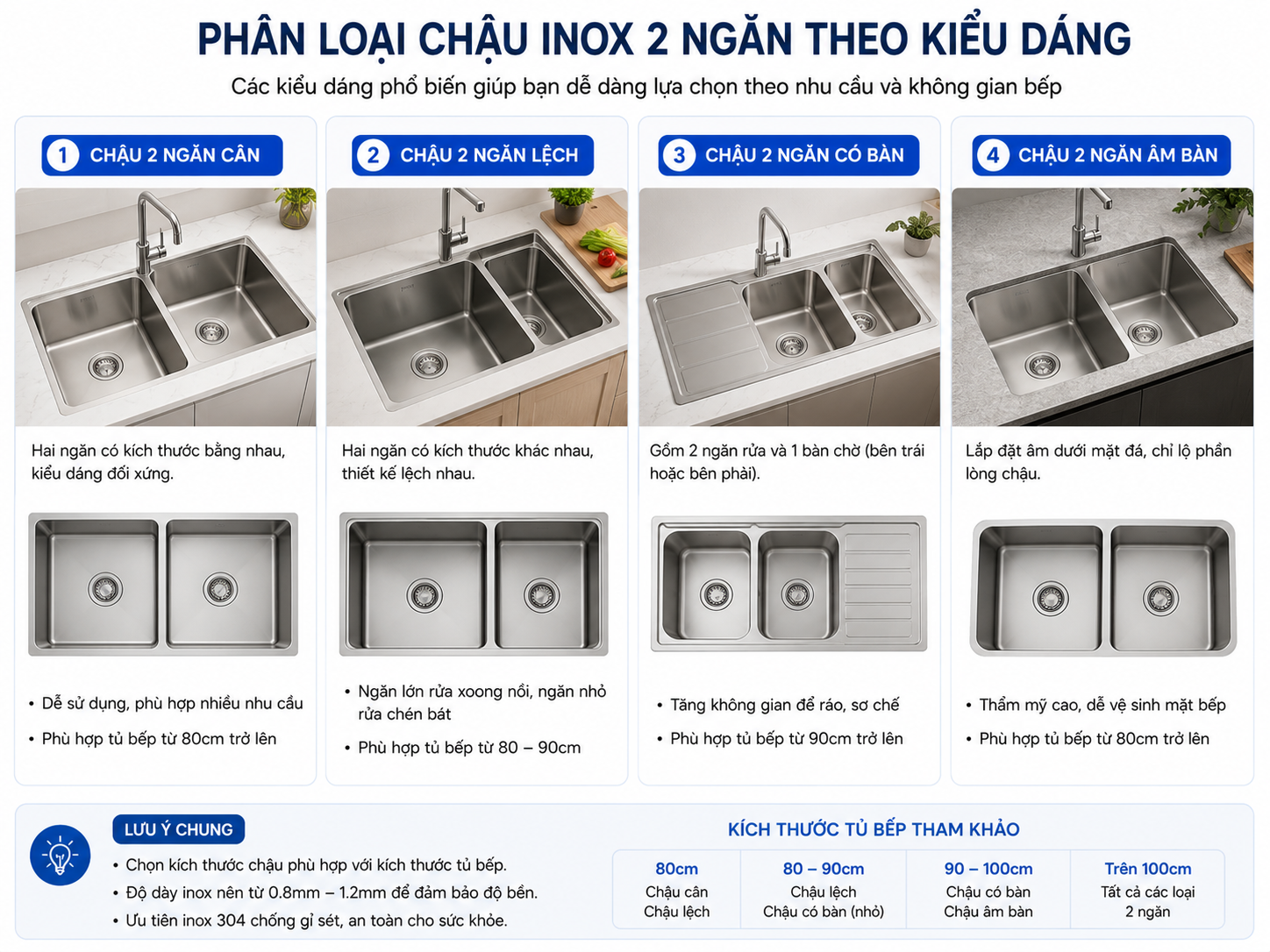 Lưu ý lắp đặt chậu inox 2 ngăn âm bàn dương bàn