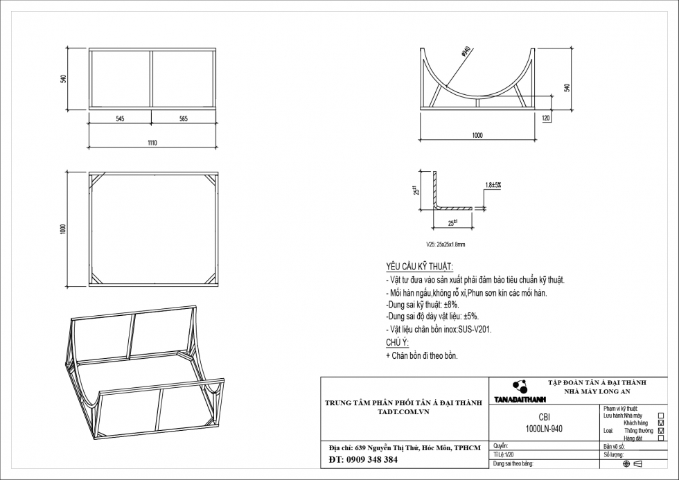 Chân bồn nước inox 1000 lít ngang