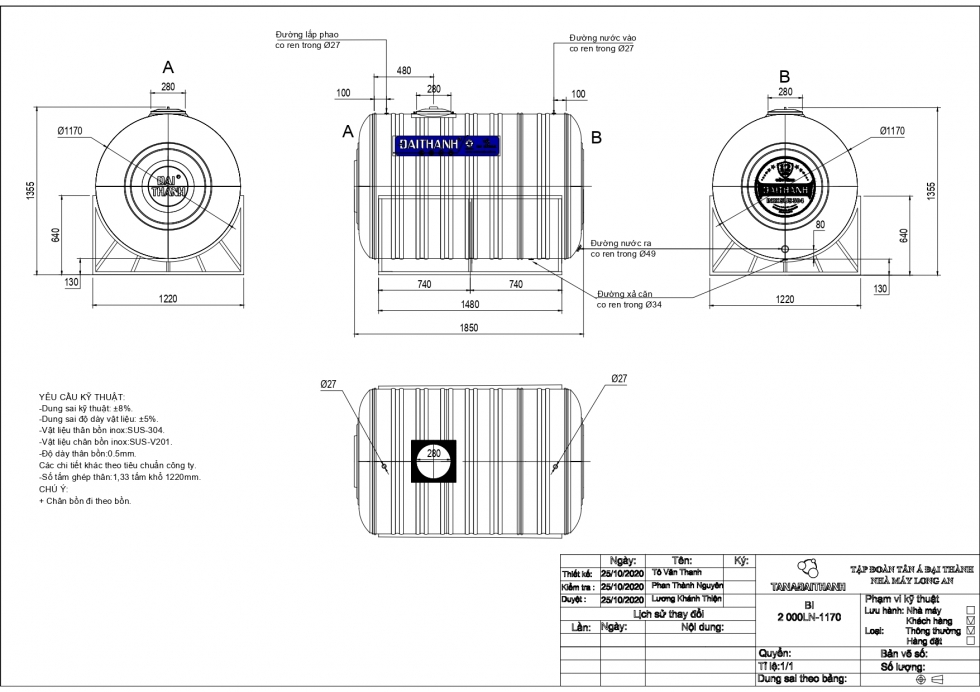 ban ve bon nuoc inox 2000L ngang 