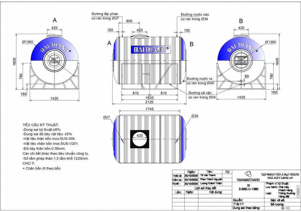 ban ve bon nuoc inox 3000l ngang tan a dai thanh