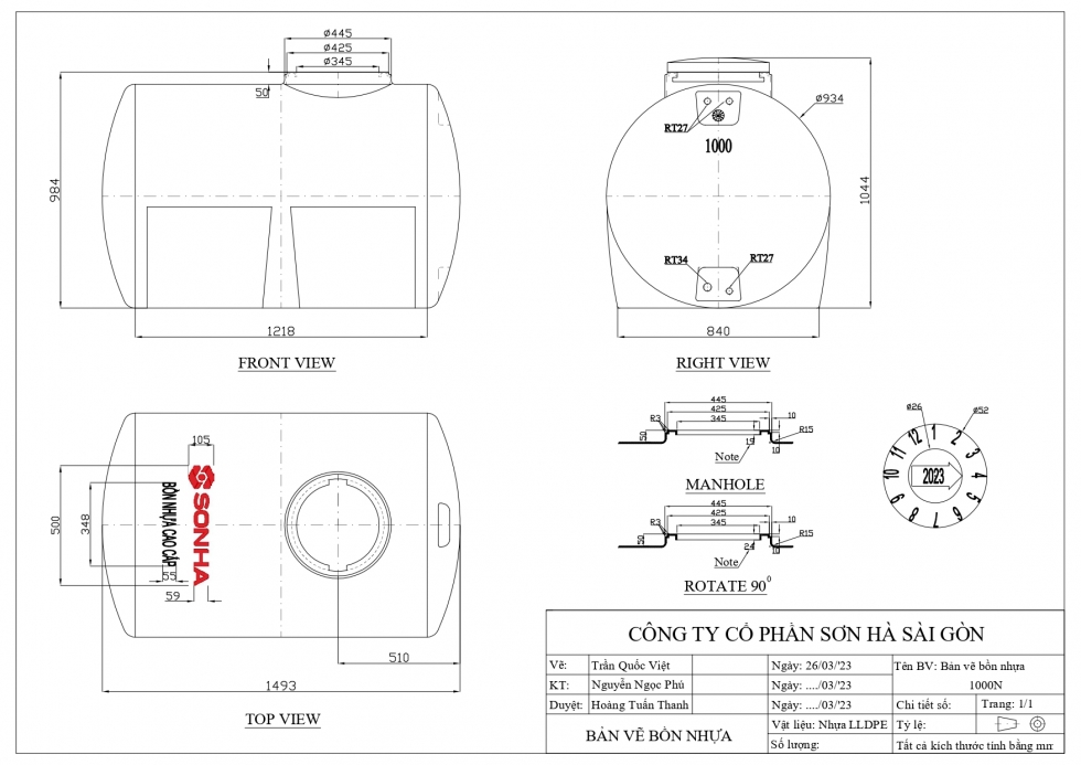 ban ve bon nuoc nhua ngang 1000 lít son ha