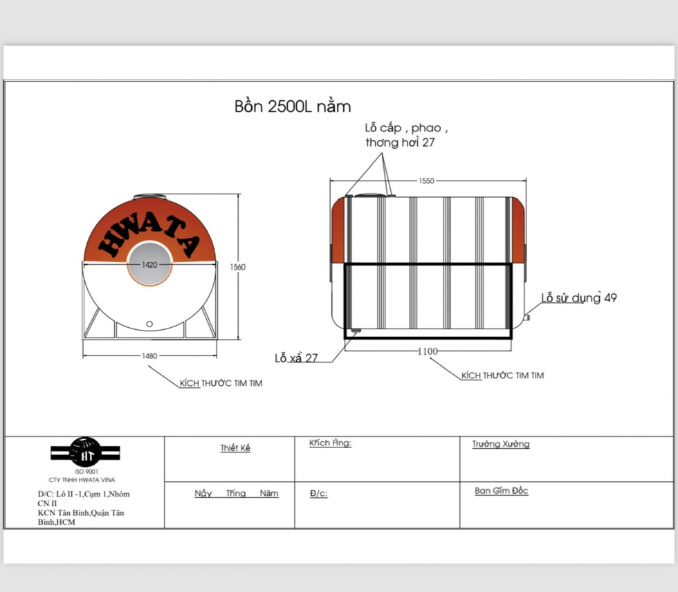 ban ve bon nuoc inox hwata 2500l ngang