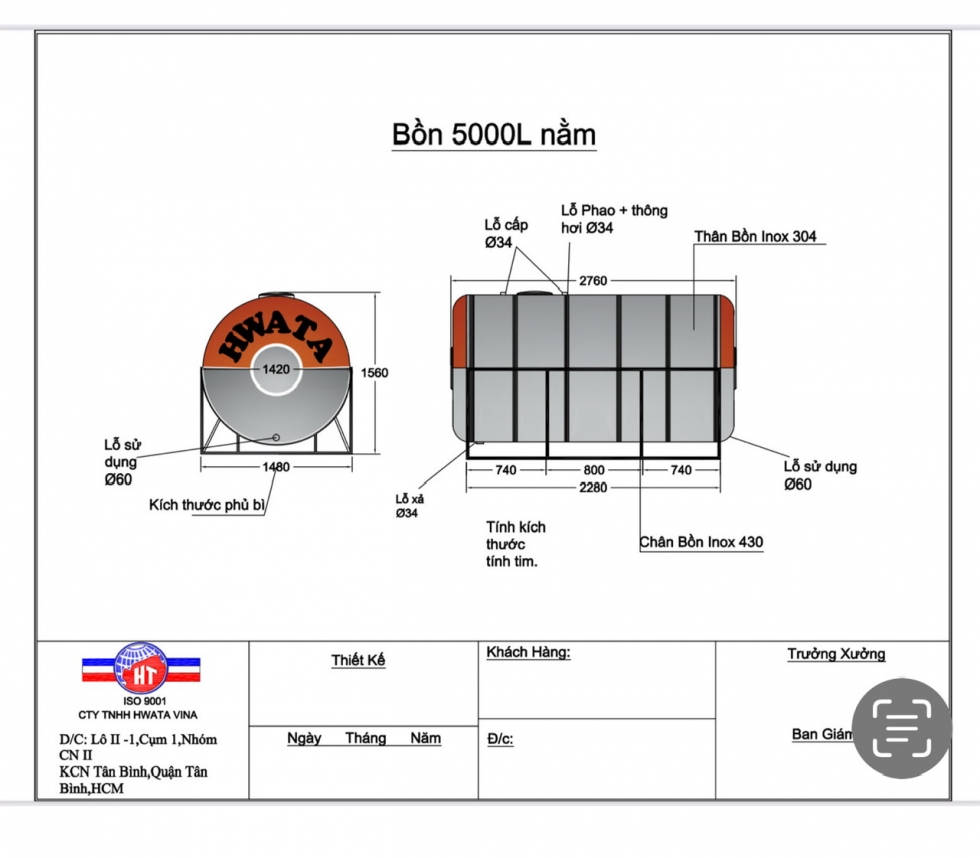 ban ve bon nuoc inox 5000l ngang