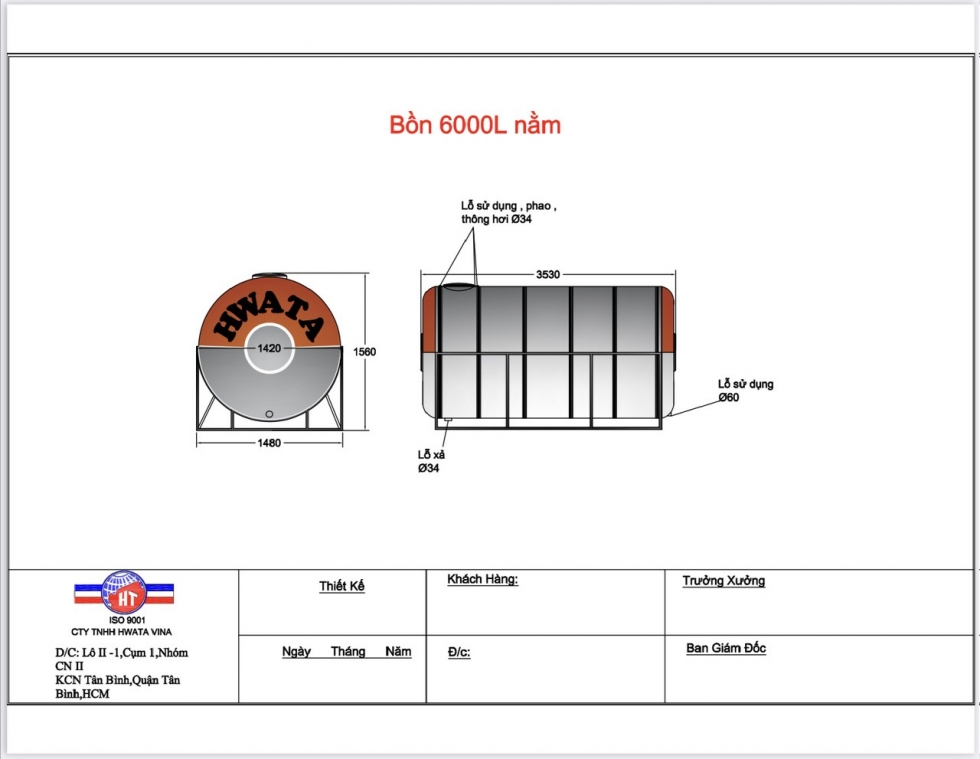 ban ve bon nuoc inox hwata 6000l ngang