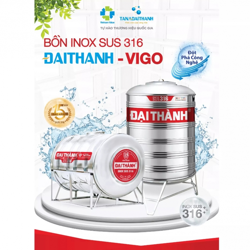 Bồn nước inox 1000 Lít SUS 316 chính hãng