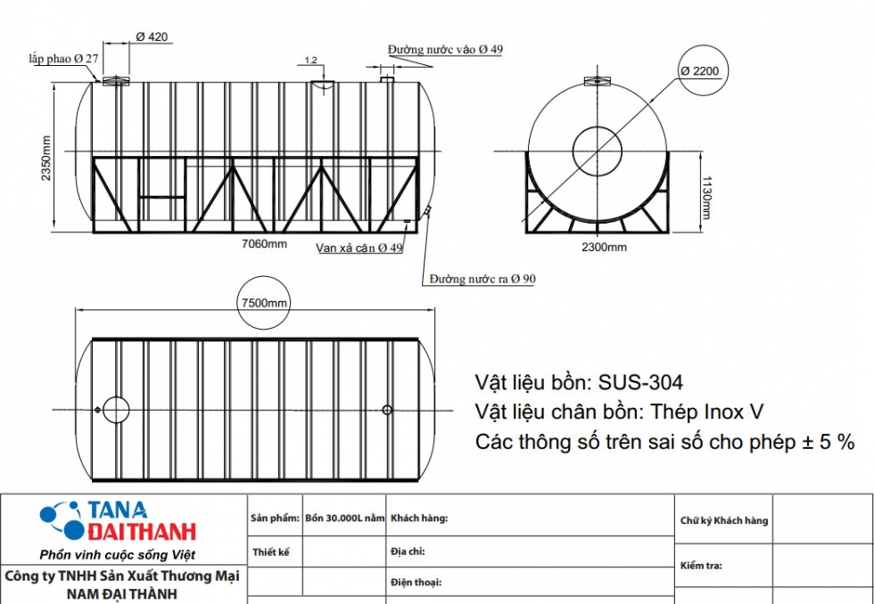 cấu tạo bồn nước inox Đại Thành 1000l 