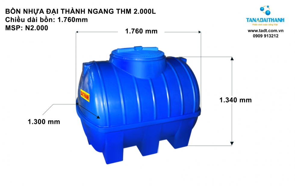 Kích thước bồn nước nhựa 2000L