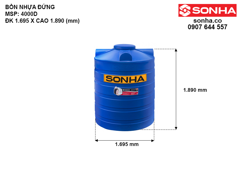 Kích thước bồn nước nhựa 4000L