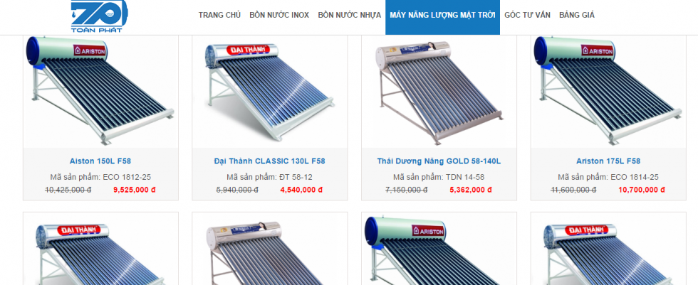 Sản phẩm máy nước nóng năng lượng mặt trời Toàn Phát